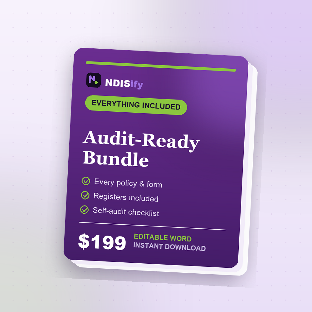 NDIS Audit-Ready Bundle cover, editable NDIS Word template, instant download