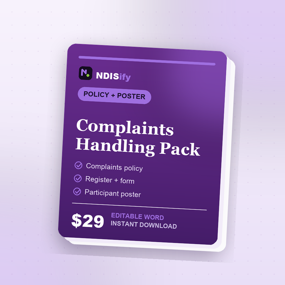 NDIS Complaints Handling Pack cover, editable NDIS Word template, instant download