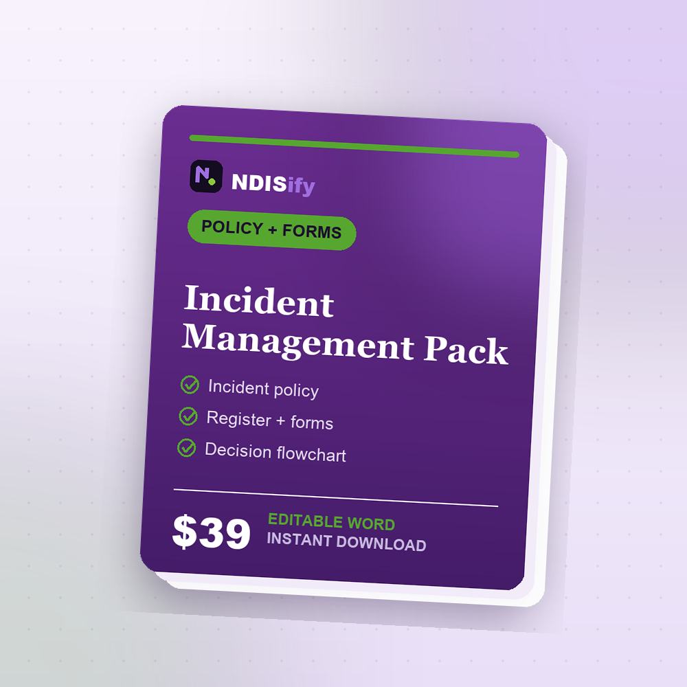 NDIS Incident Management Pack cover, editable NDIS Word template, instant download