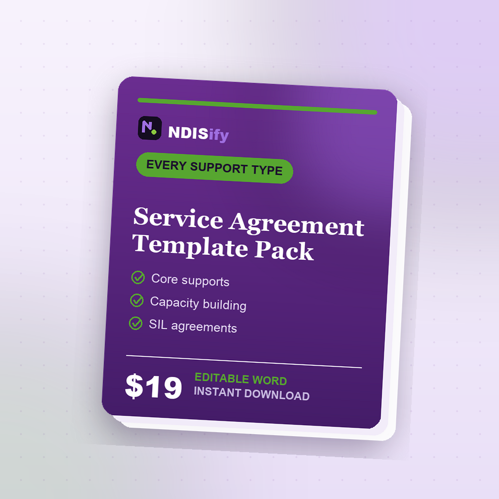 NDIS Service Agreement Template Pack cover, editable NDIS Word template, instant download
