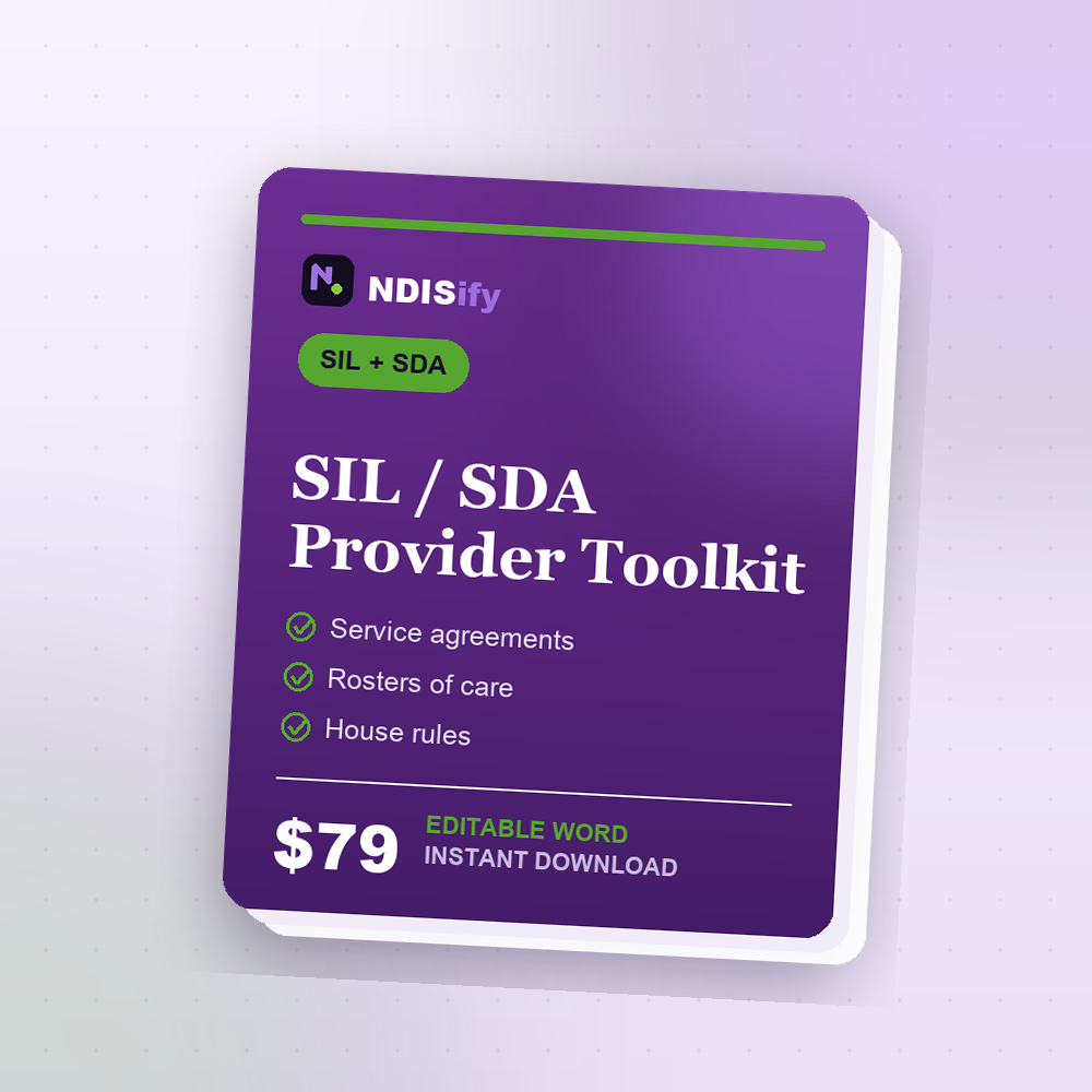 NDIS SIL / SDA Provider Toolkit cover, editable NDIS Word template, instant download